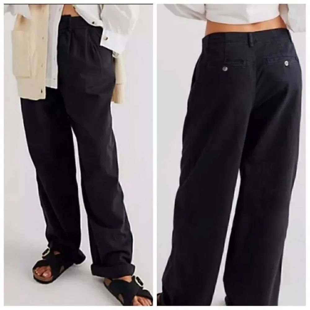 New Free People X REVOLVE Abby Chino High Waisted Trousers Pants Black Sz 2